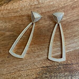 🖤 New House of Harlow 1960 Gold Pavé Mesa Door Knocker  3" Earrings